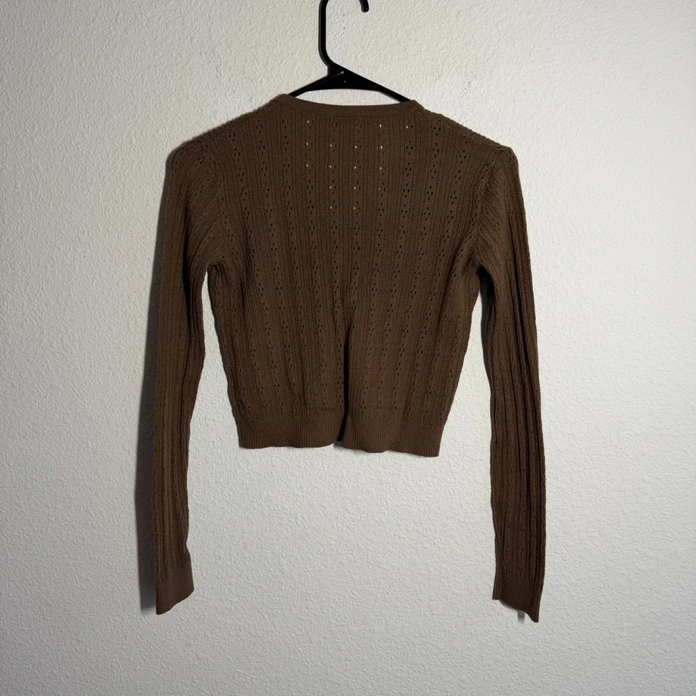 John Galt Cardigan Sweater Womens Brown Tight Knit V Neck Ribbed Warm Winter - Picture 3 of 9